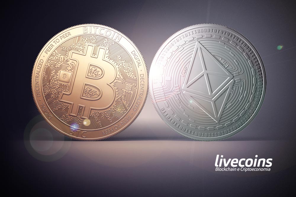Criptomoeda Bitcoin (BTC) e Ethereum (ETH)