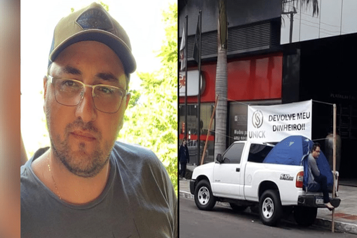 Homem acampado em frente Unick Forex