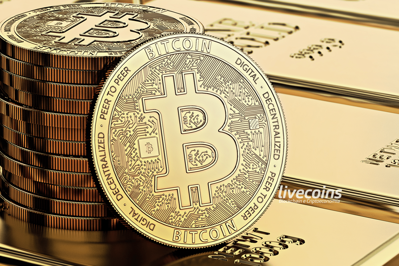 Monte de Bitcoin em cima de Pepitas de Ouro