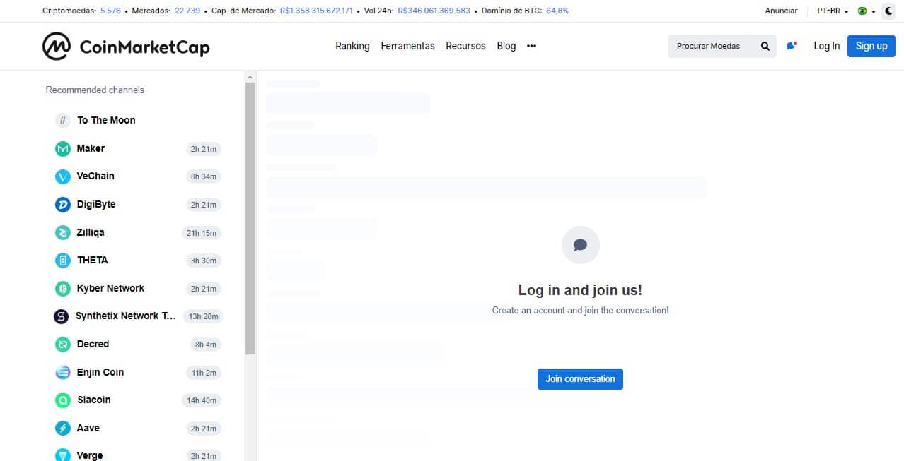 CoinMarketCap cria chat