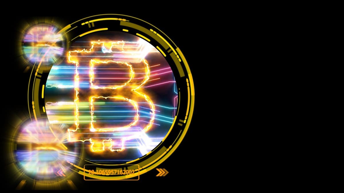 Criptomoeda Bitcoin em laser
