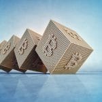 Símbolo do Bitcoin em blocos, representando blockchain atualização Taproot