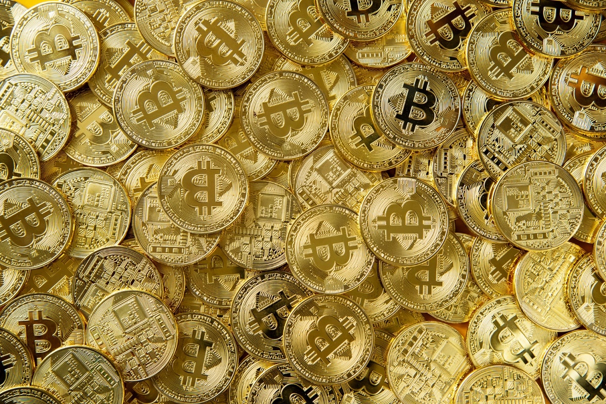 Pilha de Bitcoins moeda digital