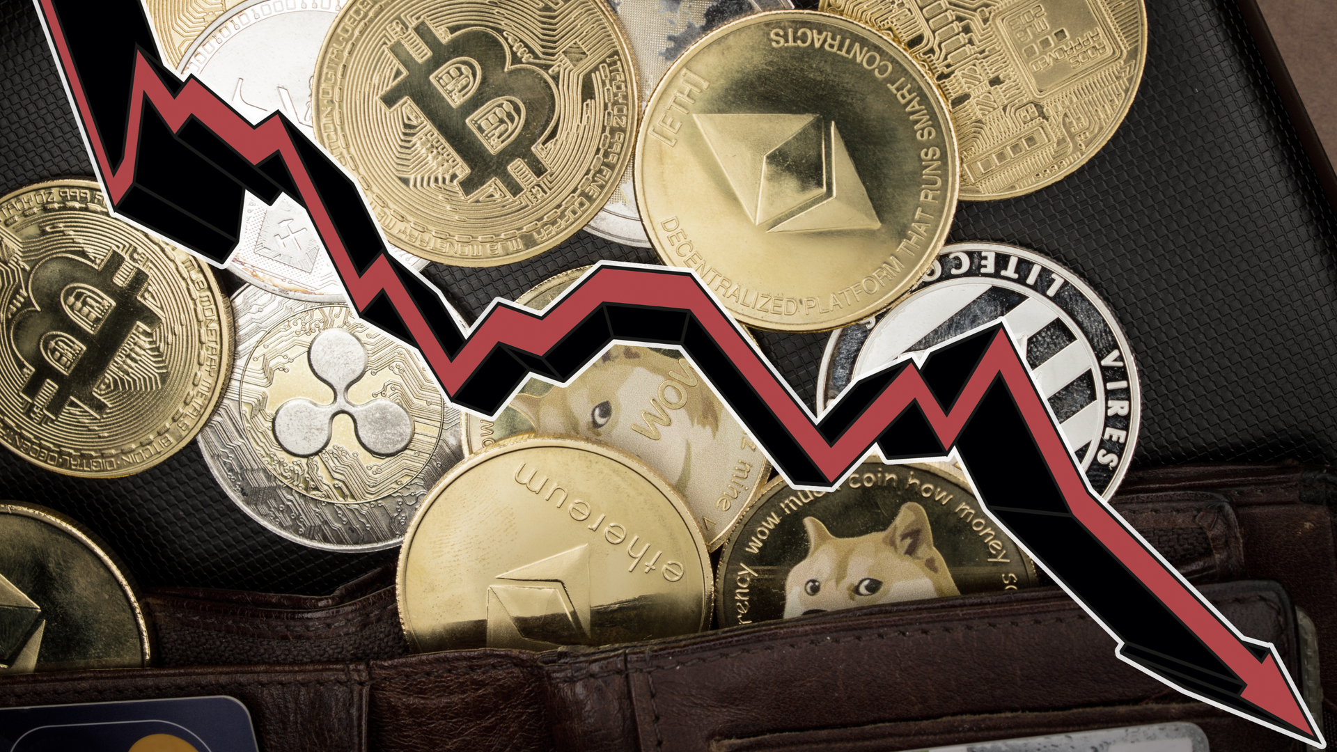 Criptomoedas em queda de mercado Bitcoin Ethereum Dogecoin Ripple