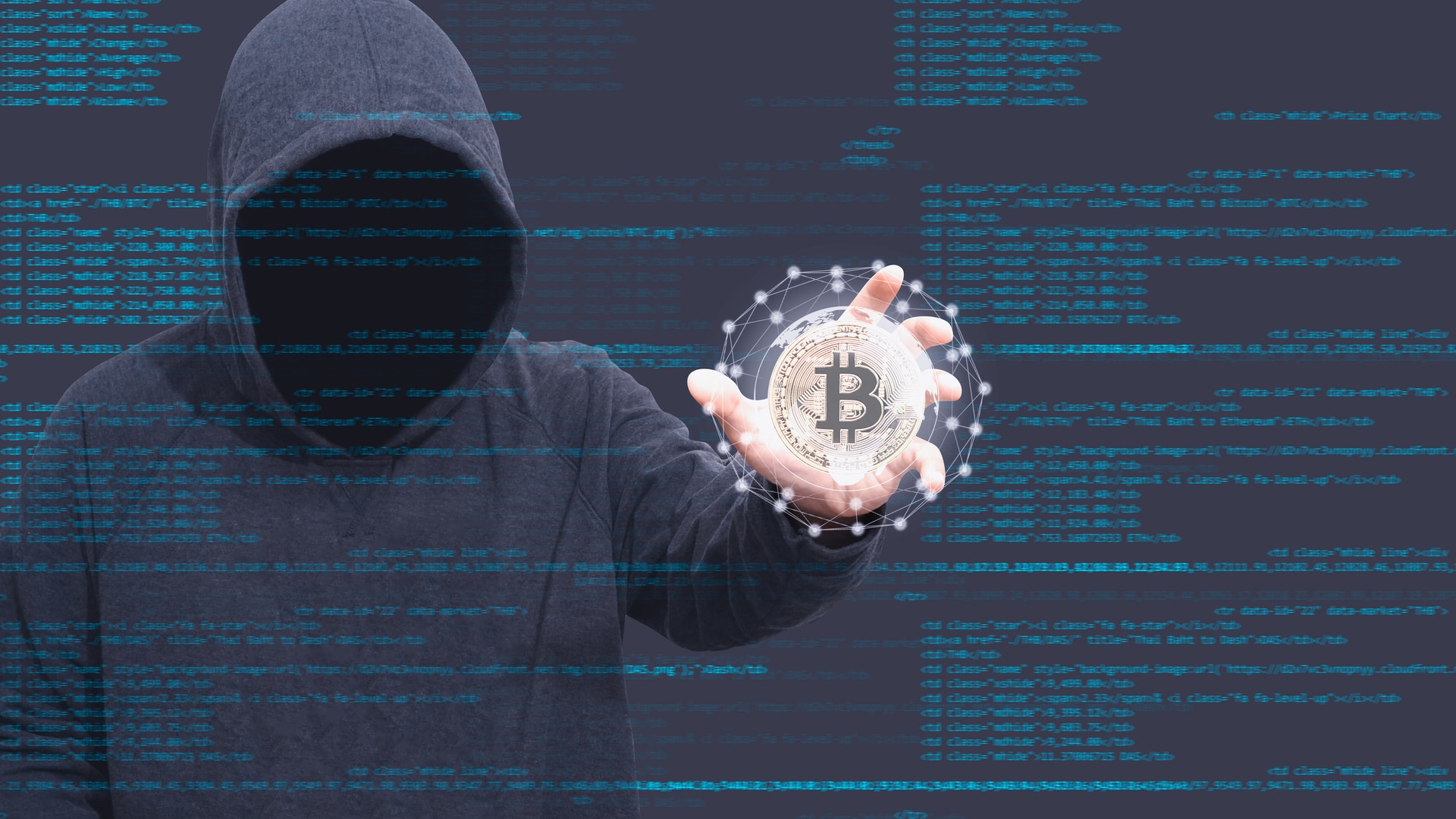 Hacker segurando Bitcoin