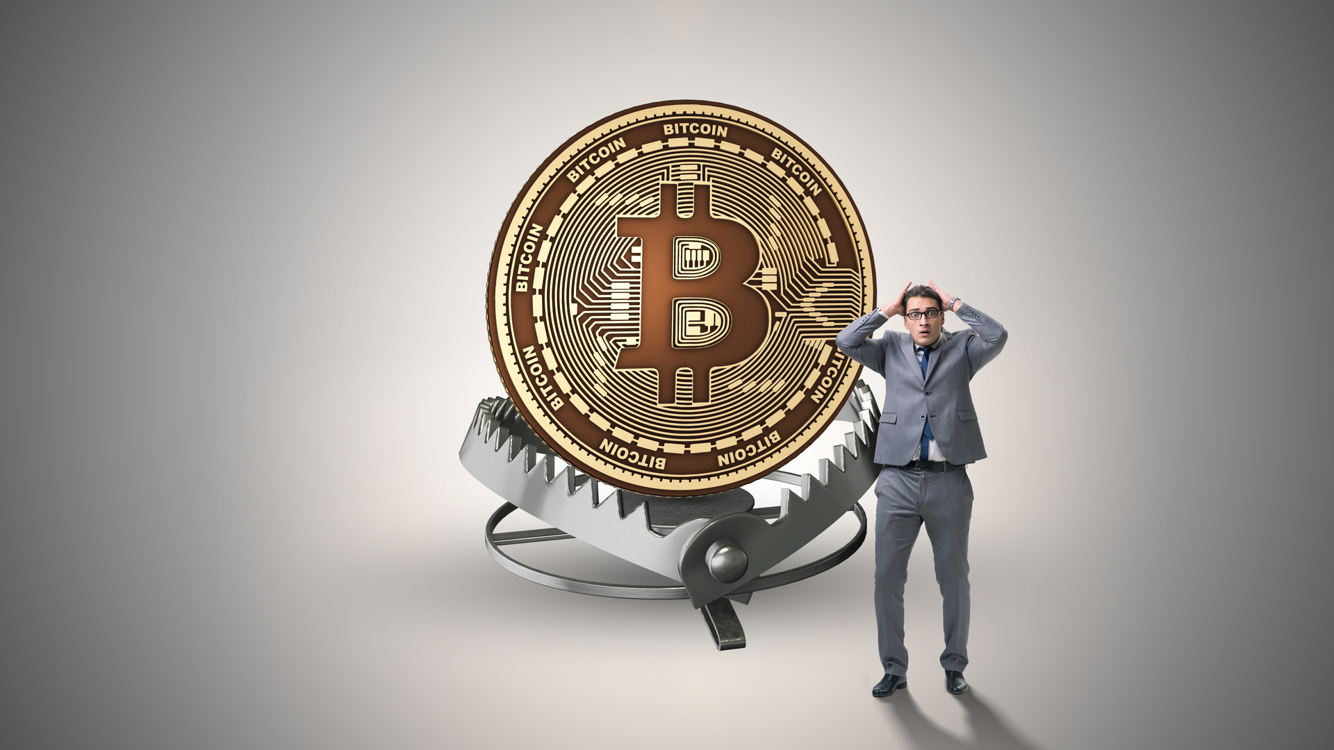 Homem caindo em armadilha de Bitcoin