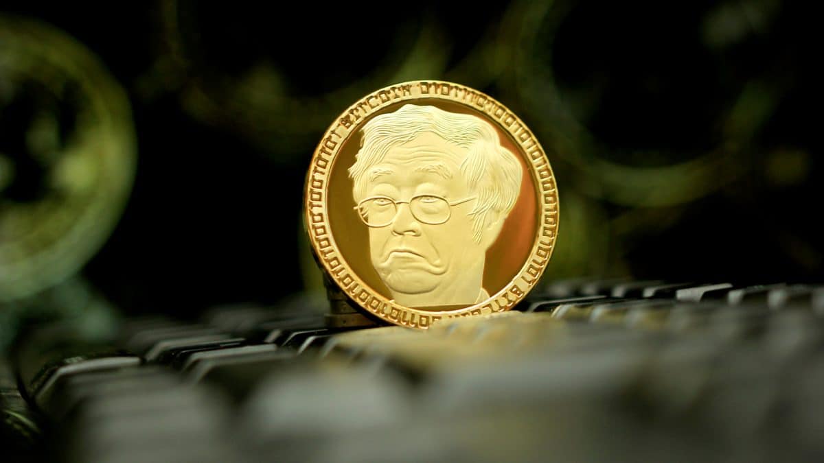 Moeda com imagem de Dorian Nakamoto Satoshi