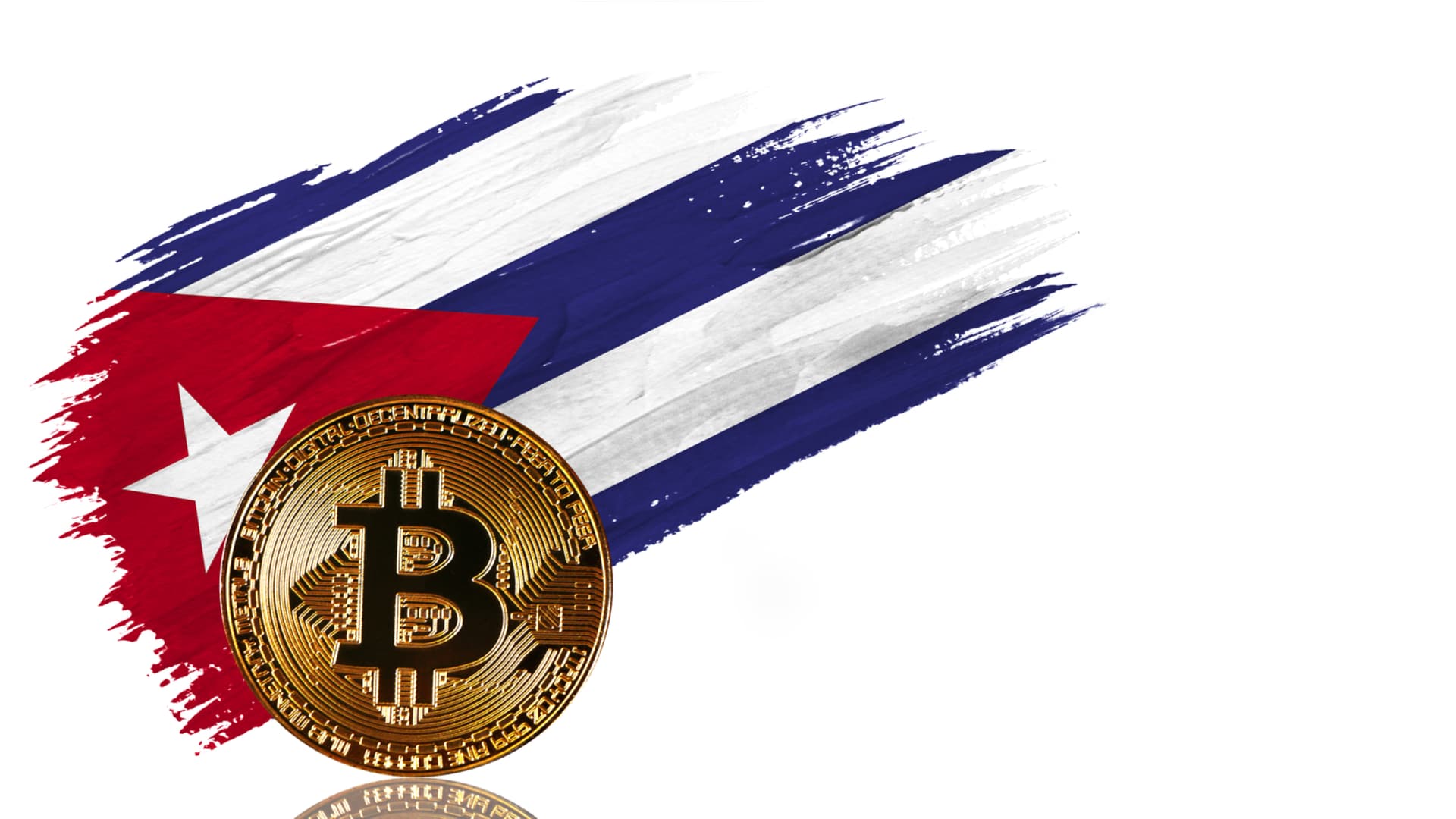 Bitcoin e bandeira de Cuba