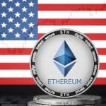 Bandeira dos Estados Unidos e Ethereum EUA ETH criptomoedas