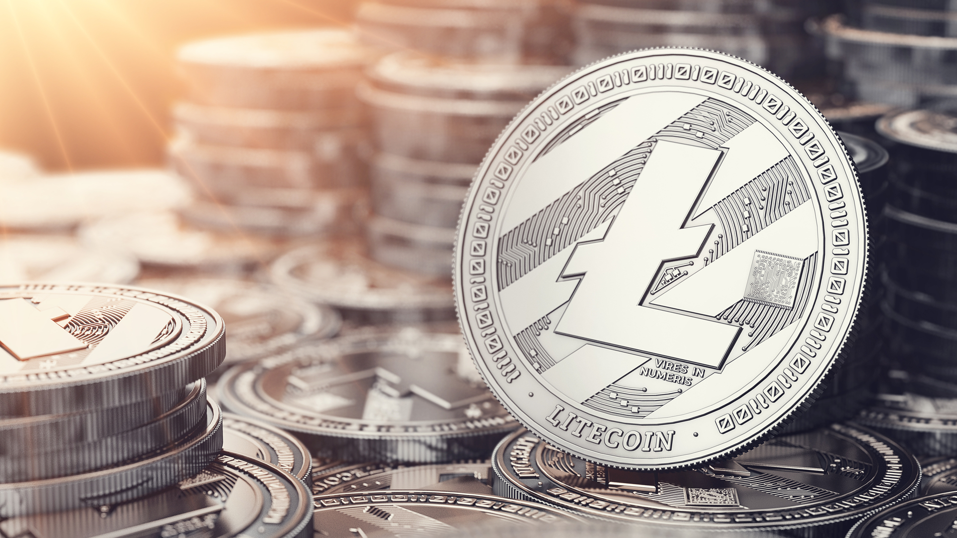Moedas Litecoin brilhando