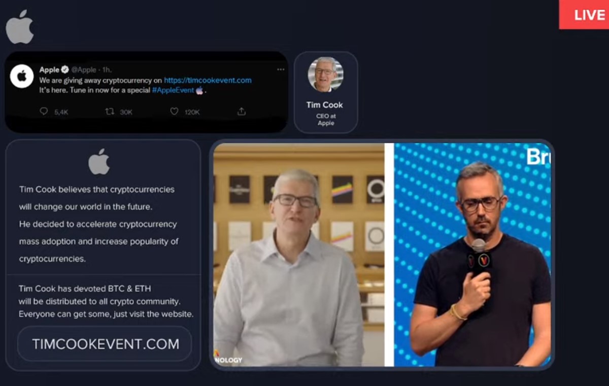 Pessoas assistem a live falsa de lançamento do iPhone 13 pela Apple, que pediu Bitcoin