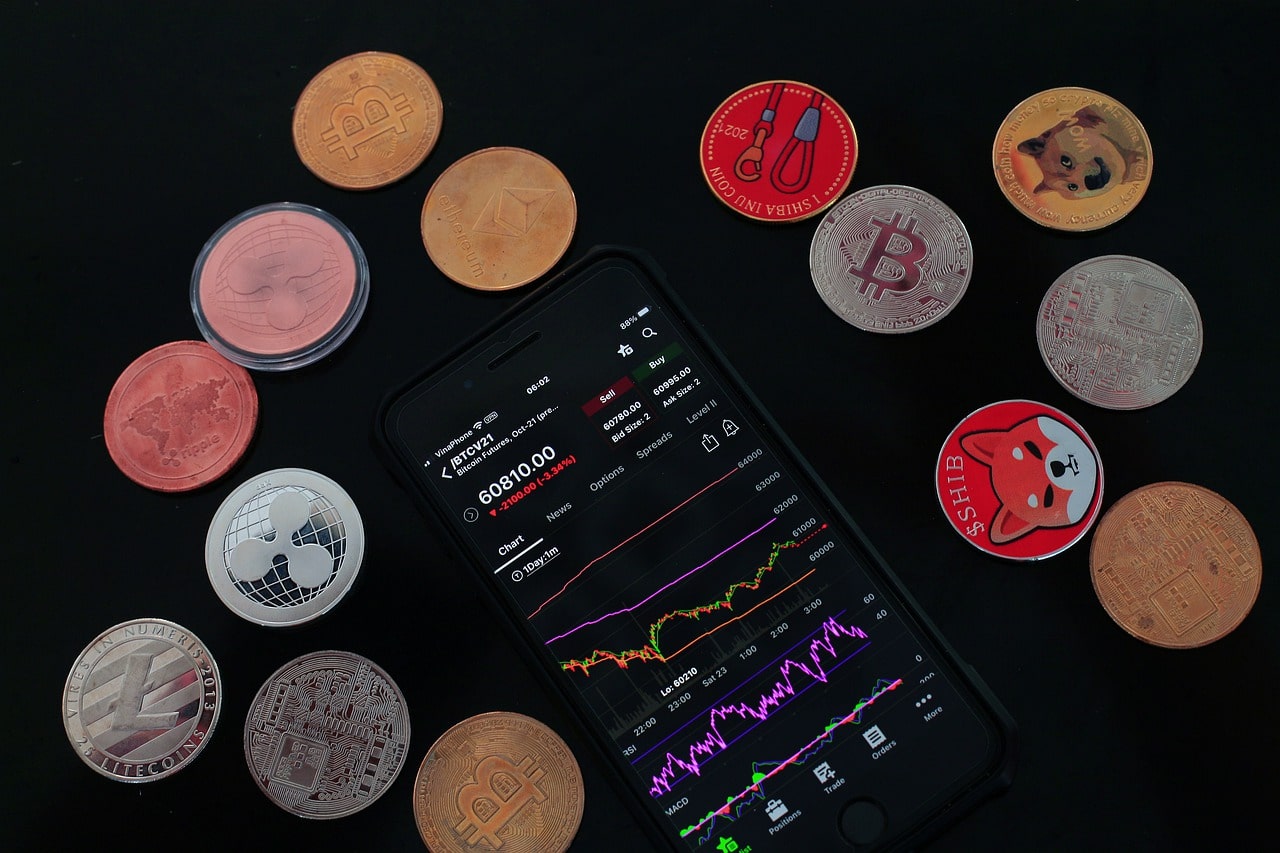 Criptomoedas próximas de gráfico de cotação no mercado preços armadilhas