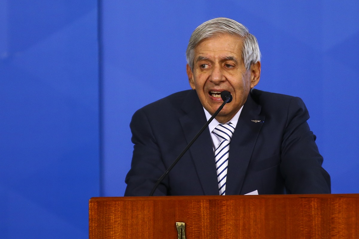 O ministro-chefe do Gabinete de Segurança Institucional, Augusto Heleno, durante a cerimônia de abertura do Fórum sobre Proteção Integrada de Fronteiras e Divisas, no Palácio do Planalto.