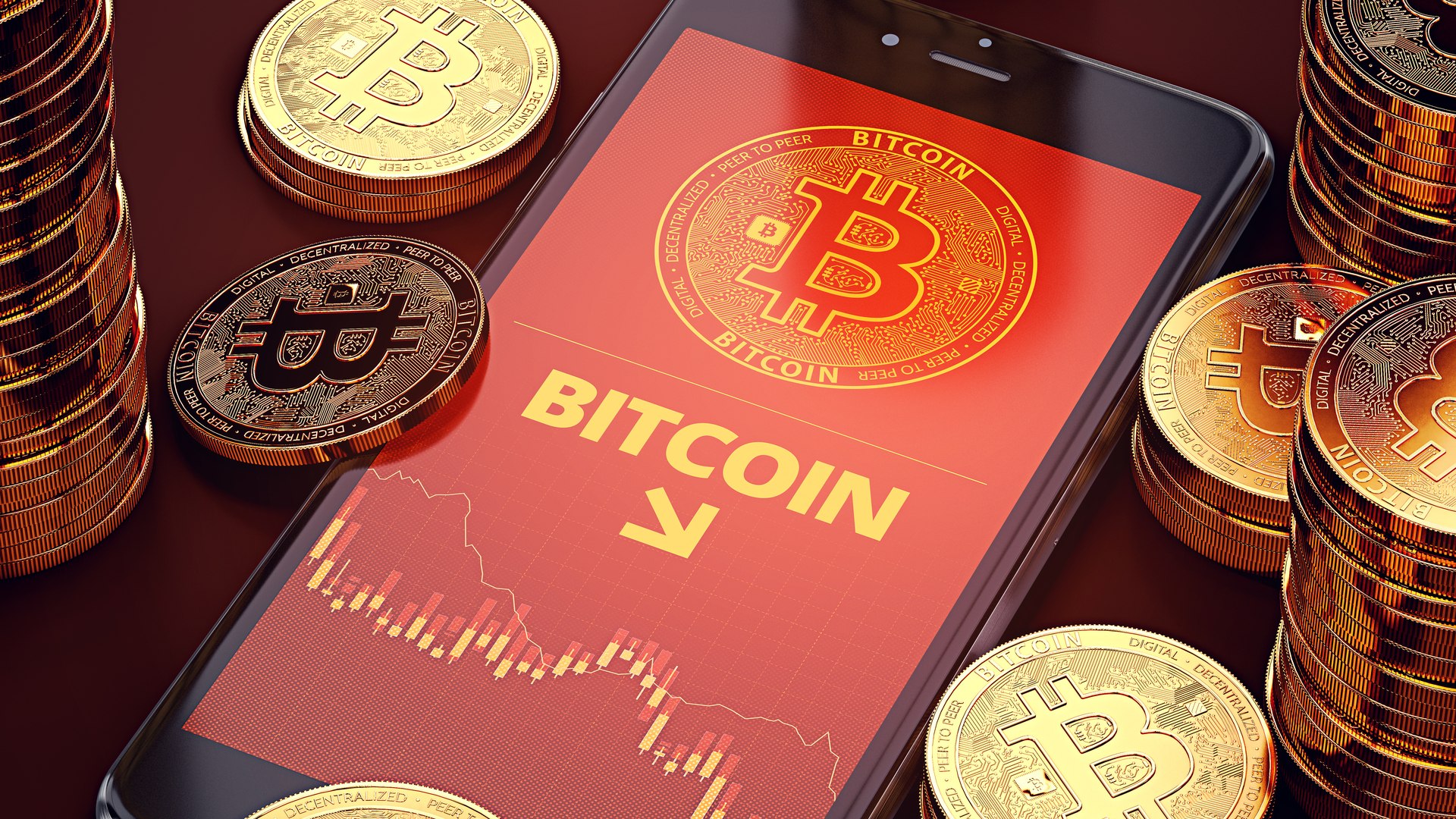 Bitcoin em queda no aplicativo