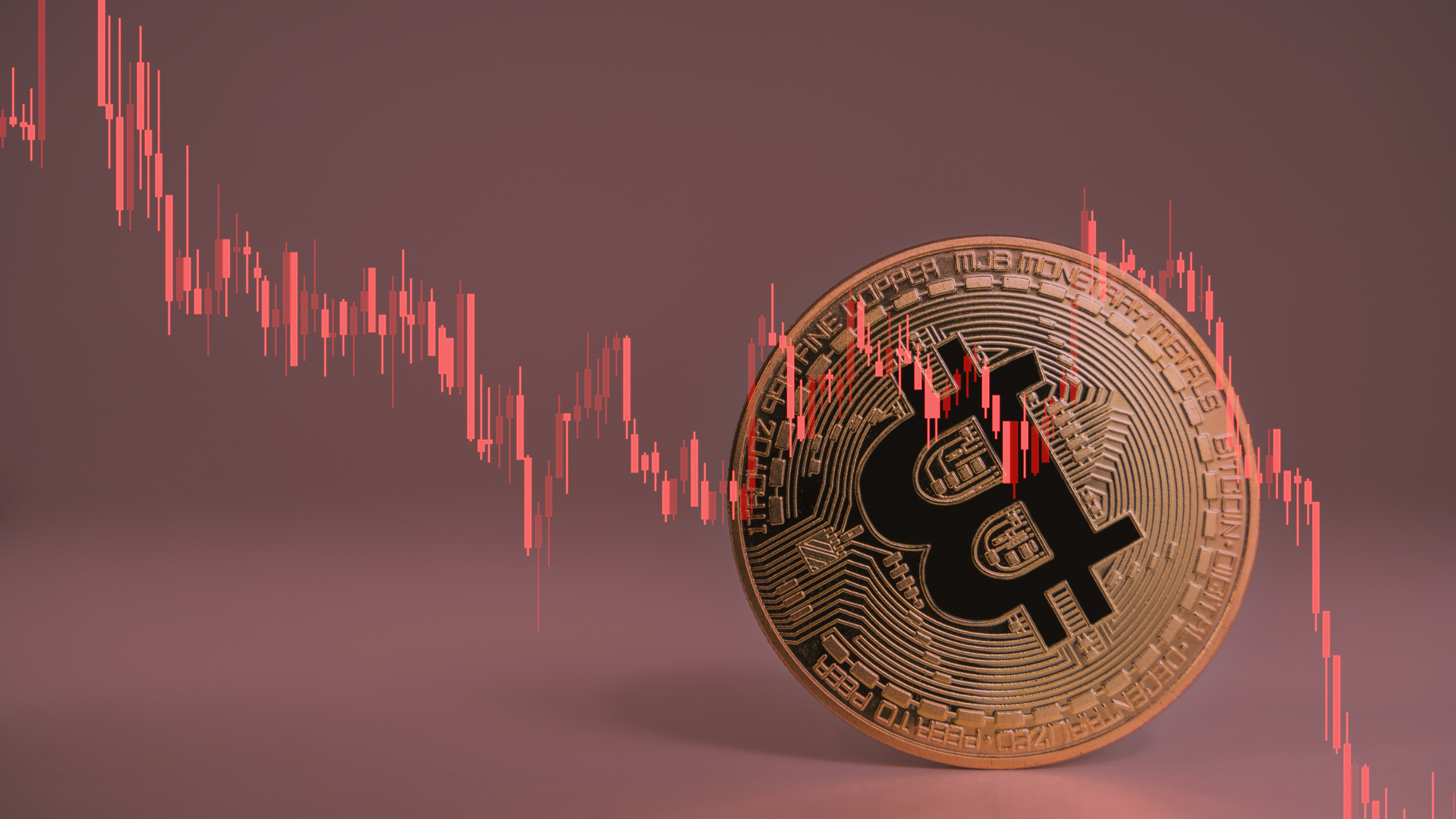 Bitcoin em baixa, gráfico de preços no vermelho