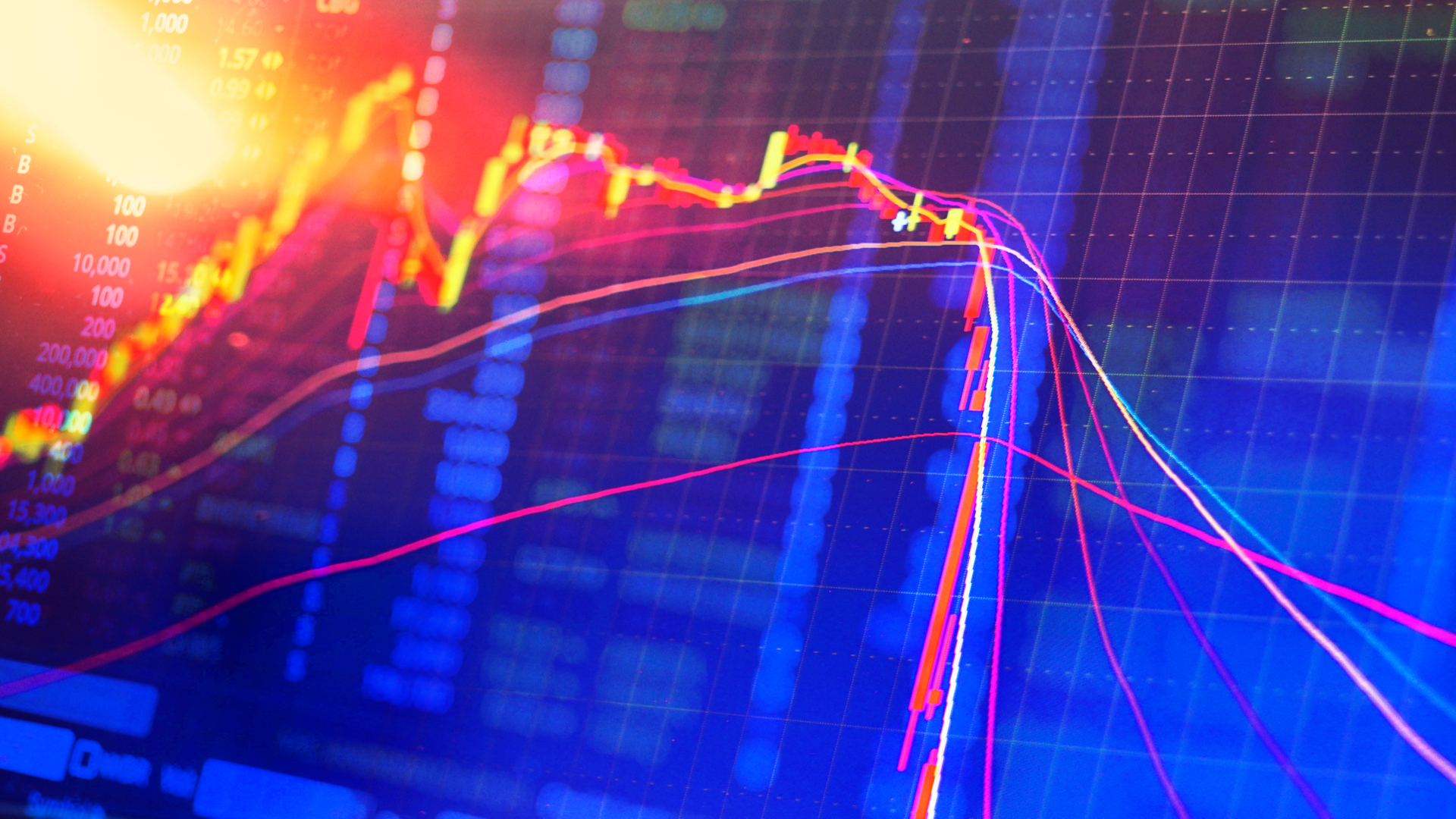 Gráfico de preços no mercado em queda Bitcoin e criptomoedas
