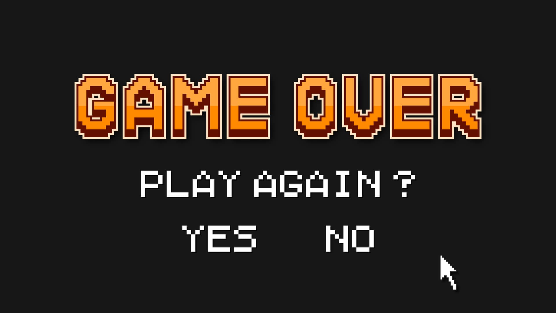 Game Over em jogo, mensagem pergunta se gamer quer jogar novamente, Sim ou Não