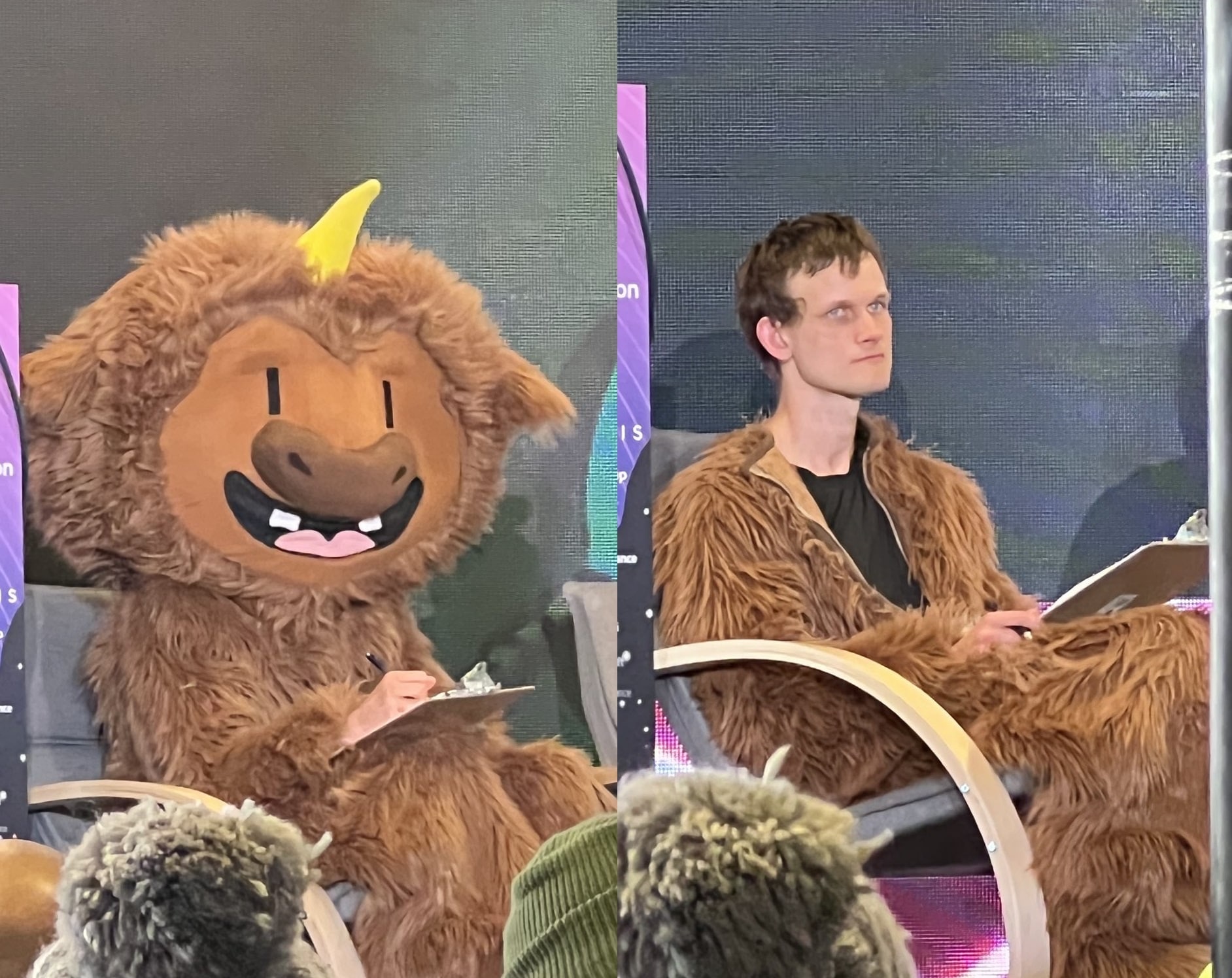 Vitalik Butein vestido de unicórnio em evento