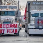 Caminhoneiros protestando no Canadá.
