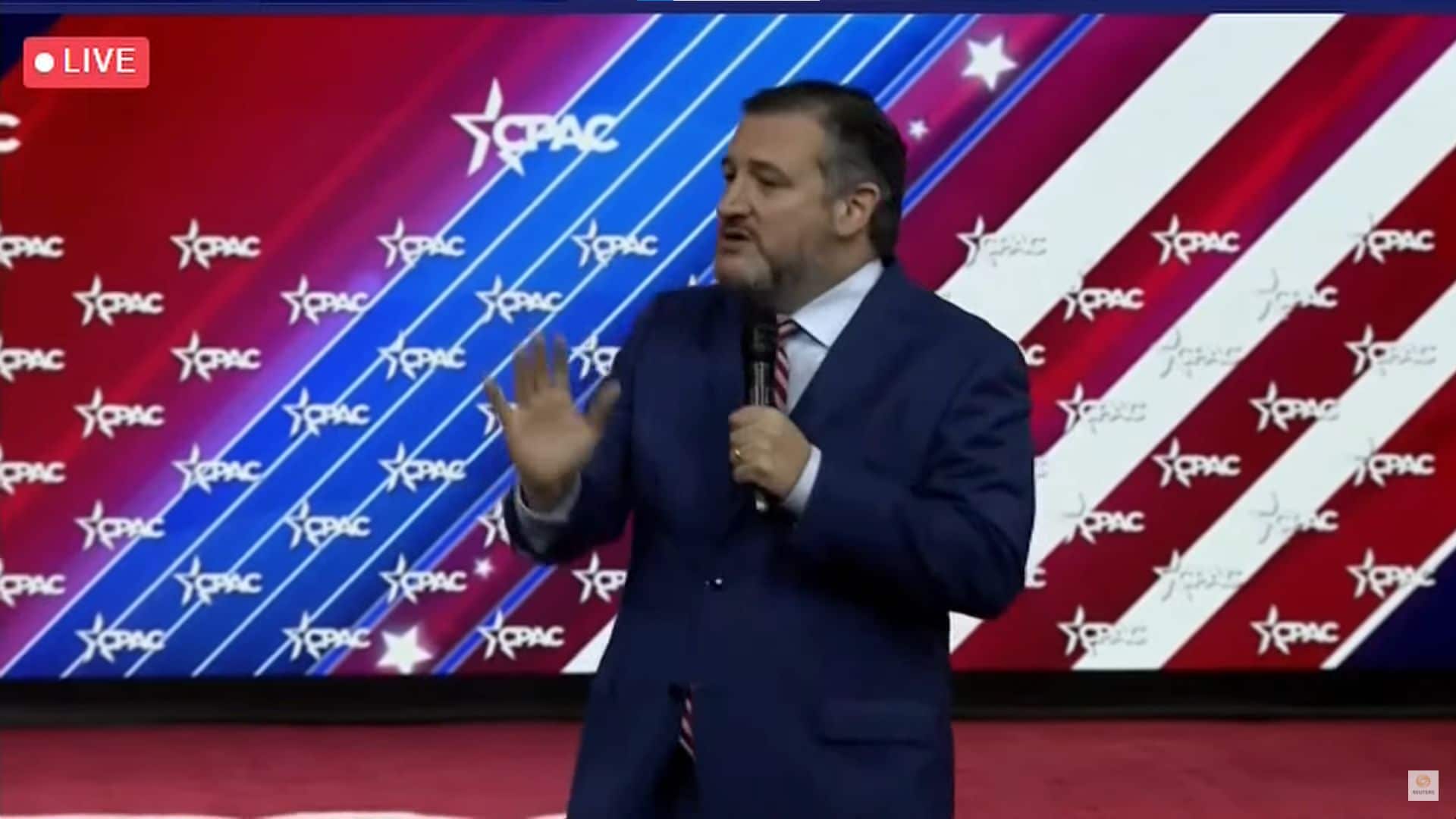 Ted Cruz, senador americano, no evento CPAC. Fonte: YouTube/Reuters