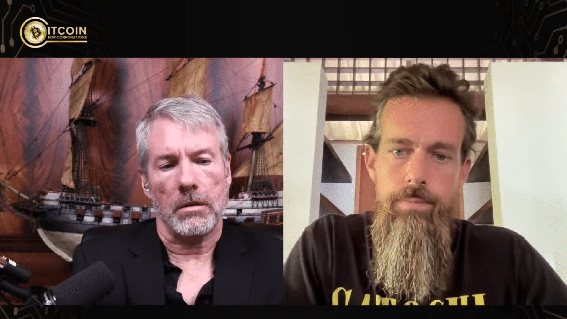 Michael Saylor e Jack Dorsey falando sobre Bitcoin