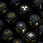Dados de criptomoedas com símbolos de compra, venda, hold de Bitcoin, Binance Coin, Solana e outras criptomoedas