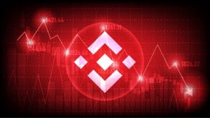 Símbolo da Binance com gráficos em queda
