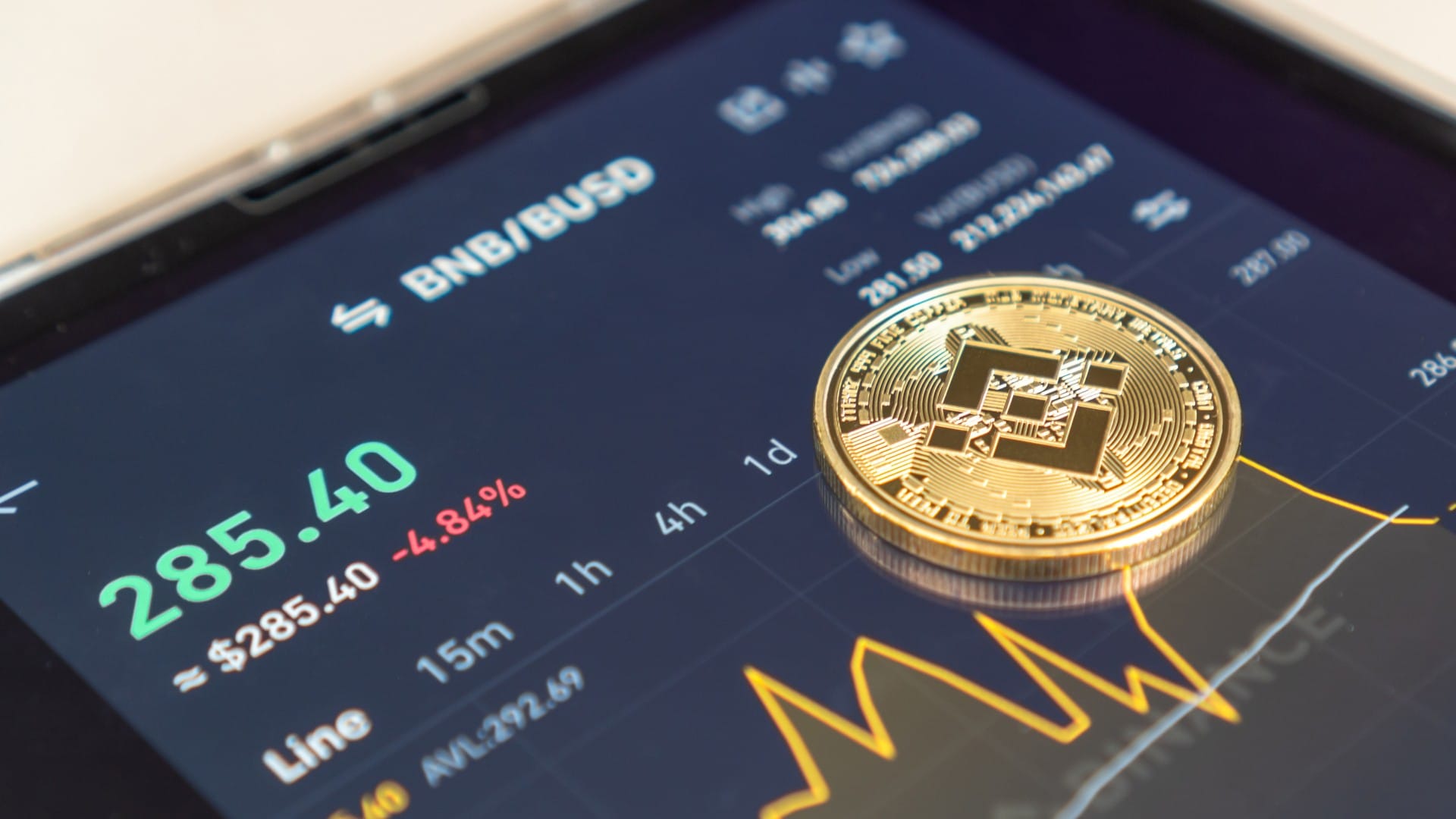 Binance Coin próxima de tela de negociações BNB com BUSD