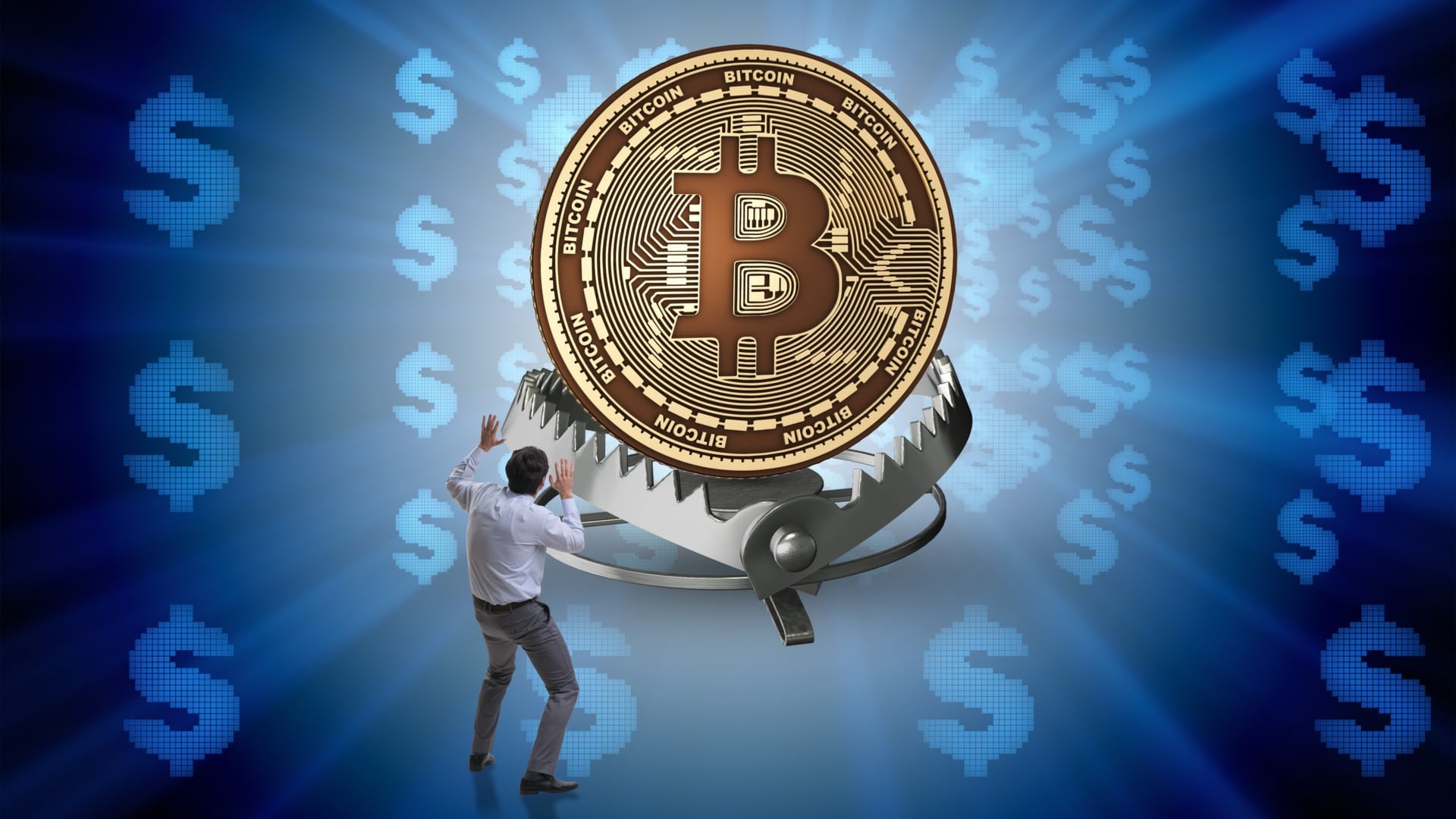 Homem assustado com golpe de bitcoin