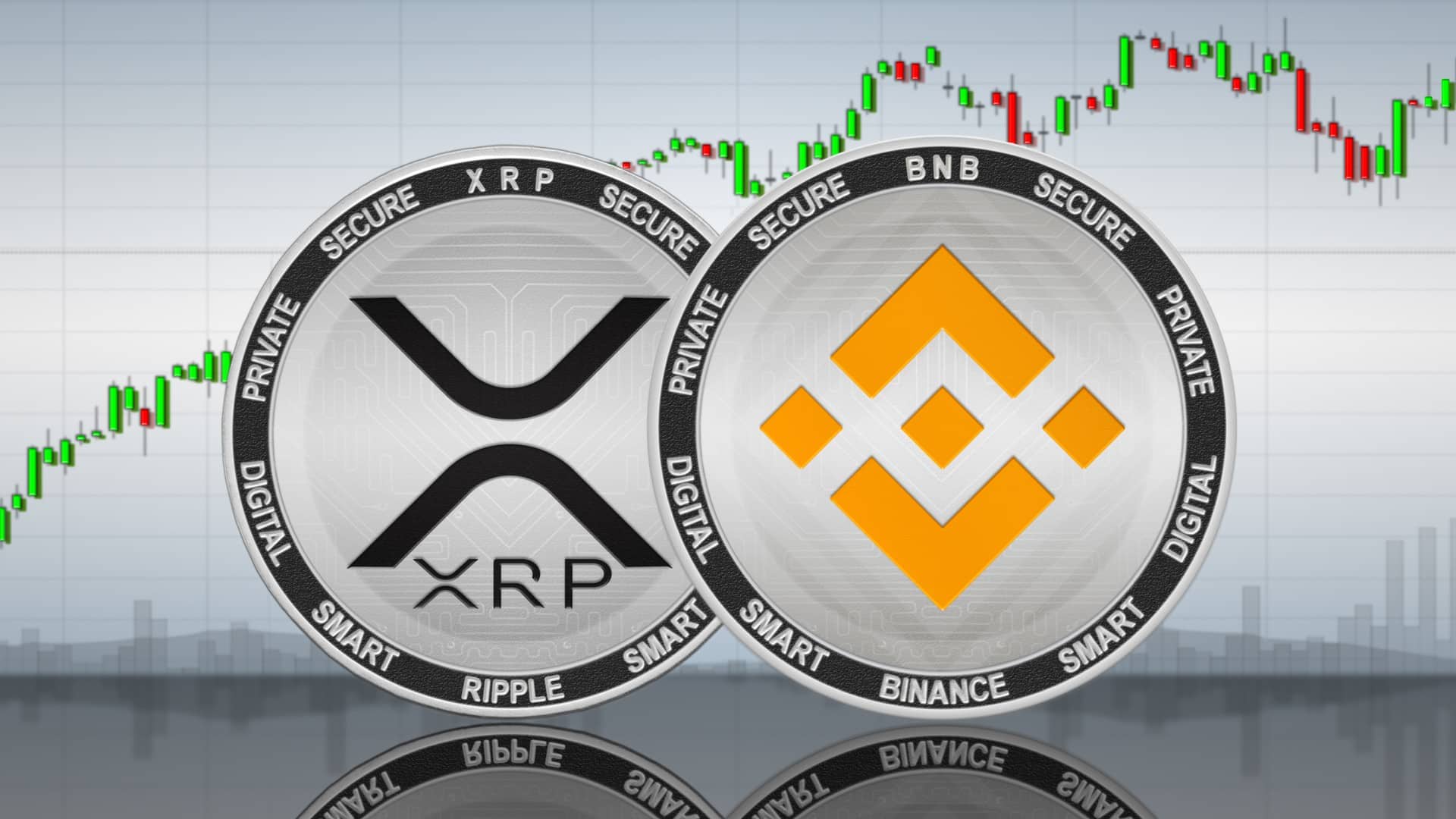Criptomoedas XRP e BNB próximas de gráficos