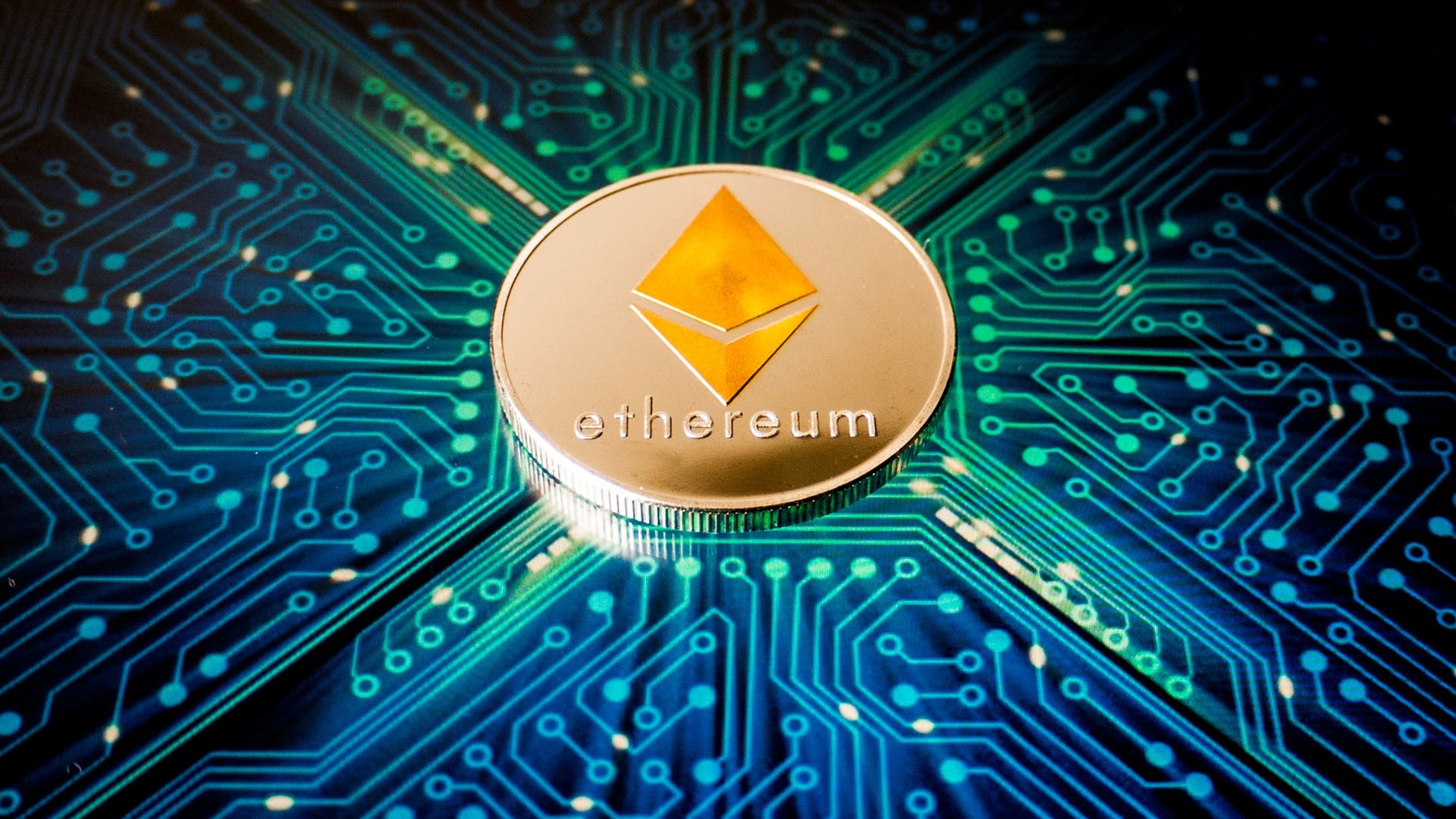 Criptomoeda Ethereum em meio a circuitos