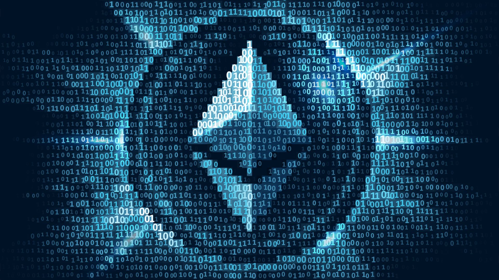 Logotipo do Ethereum em código binário.