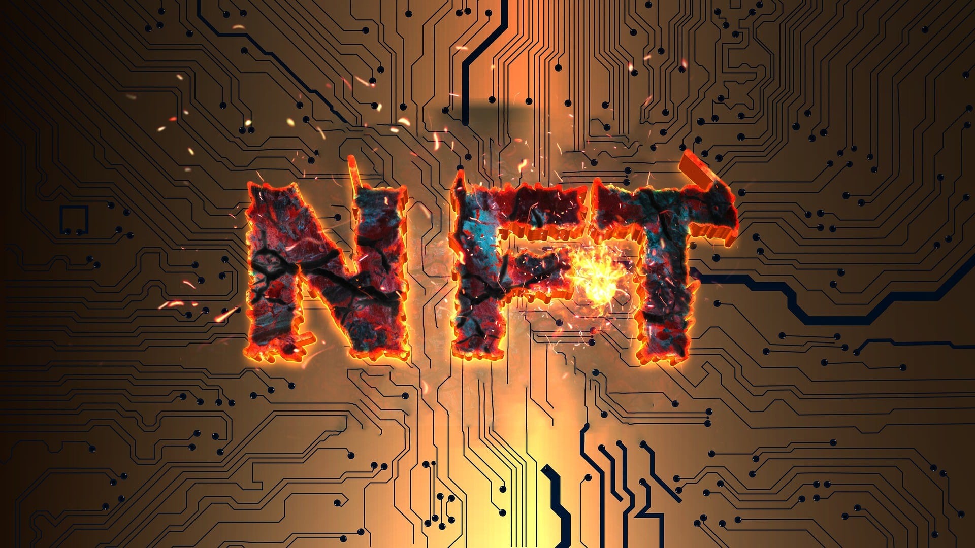 Imagem de NFT próximo de circuito eletrônico