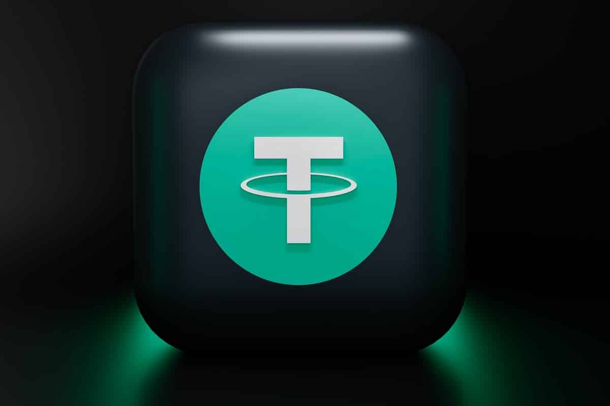 Stablecoin Tether USDT em caixa preta