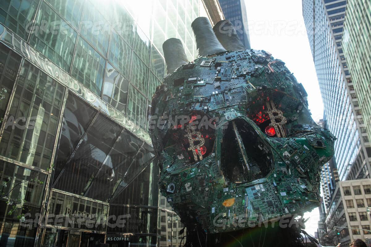 Skull of Satoshi — Caveira de Satoshi. Greenpeace/Reprodução.