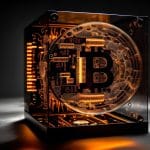 Símbolo do Bitcoin dentro de caixa