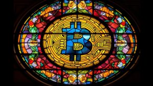 Bitcoin em vitral. Midjourney.