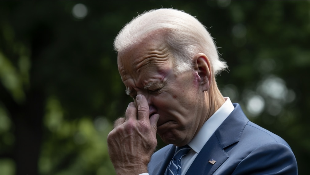 Biden triste. Imagem Livecoins/ MidJournal
