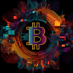 Bitcoin com cores coloridas em volta
