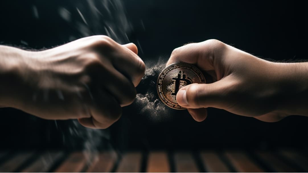 Disputa por bitcoin mãos Livecoins / MidJourney