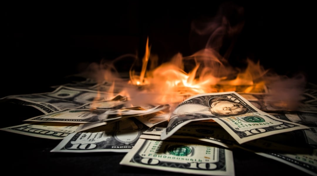 Dólares queimando. Imagem: Midjournal / Livecoins