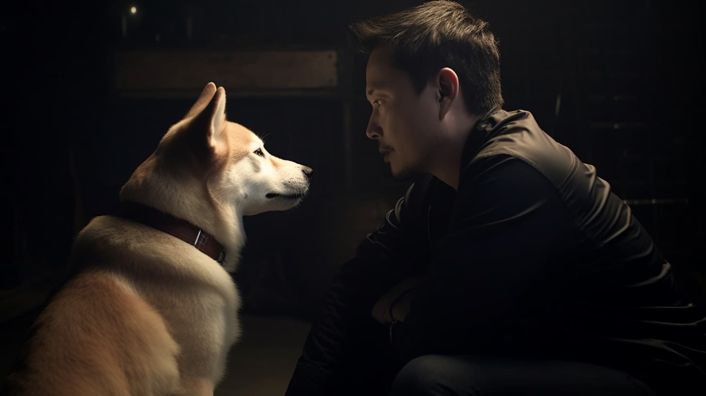 Elon Musk Shiba Inu. Imagem: Livecoins / MiJourney