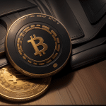 Imagem de um Bitcoin simbólico na cor preta