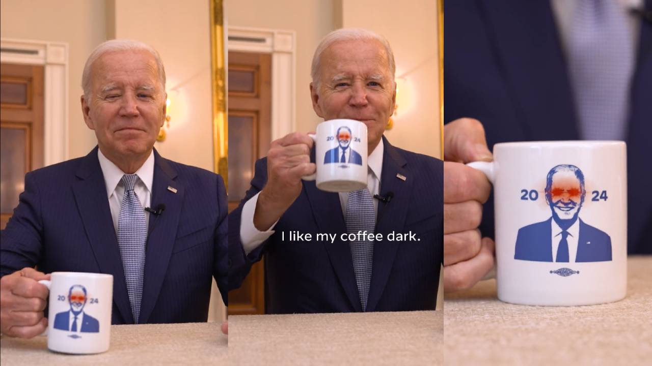Joe Biden com olhos a laser. Reprodução.