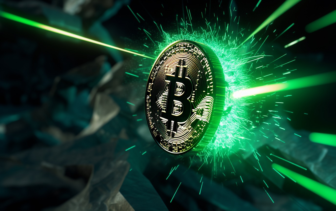 Bitcoin sinal verde para alta (Imagem gerada com IA / Livecoins / MidJourney)