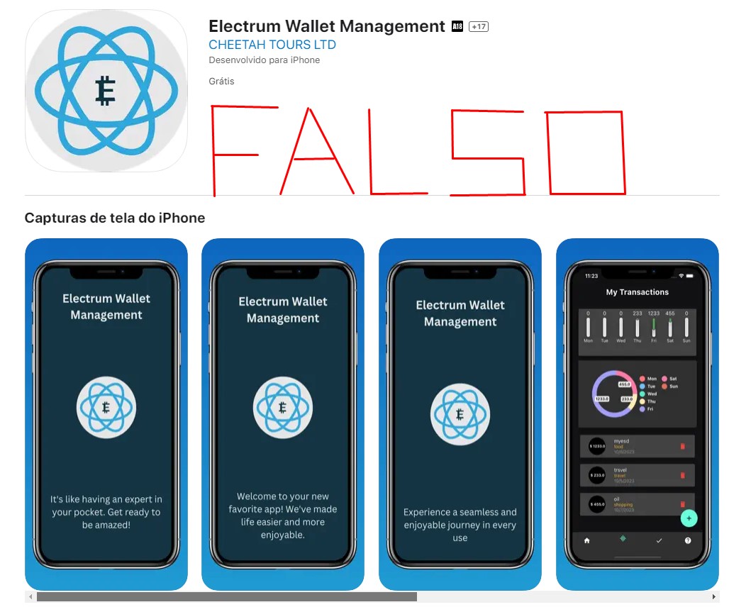Carteira falsa da Electrum na App Store da Apple roubando bitcoin de suas vítimas.