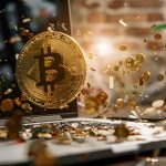 Bitcoins em cima do Notebook (Imagem gerada por Inteligência Artifical)