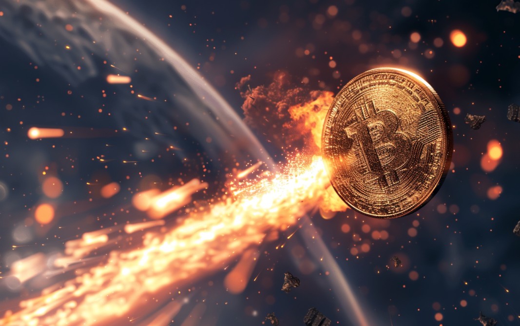 Bitcoin dispara e ultrapassa os US$ 70.000. MidJourney.