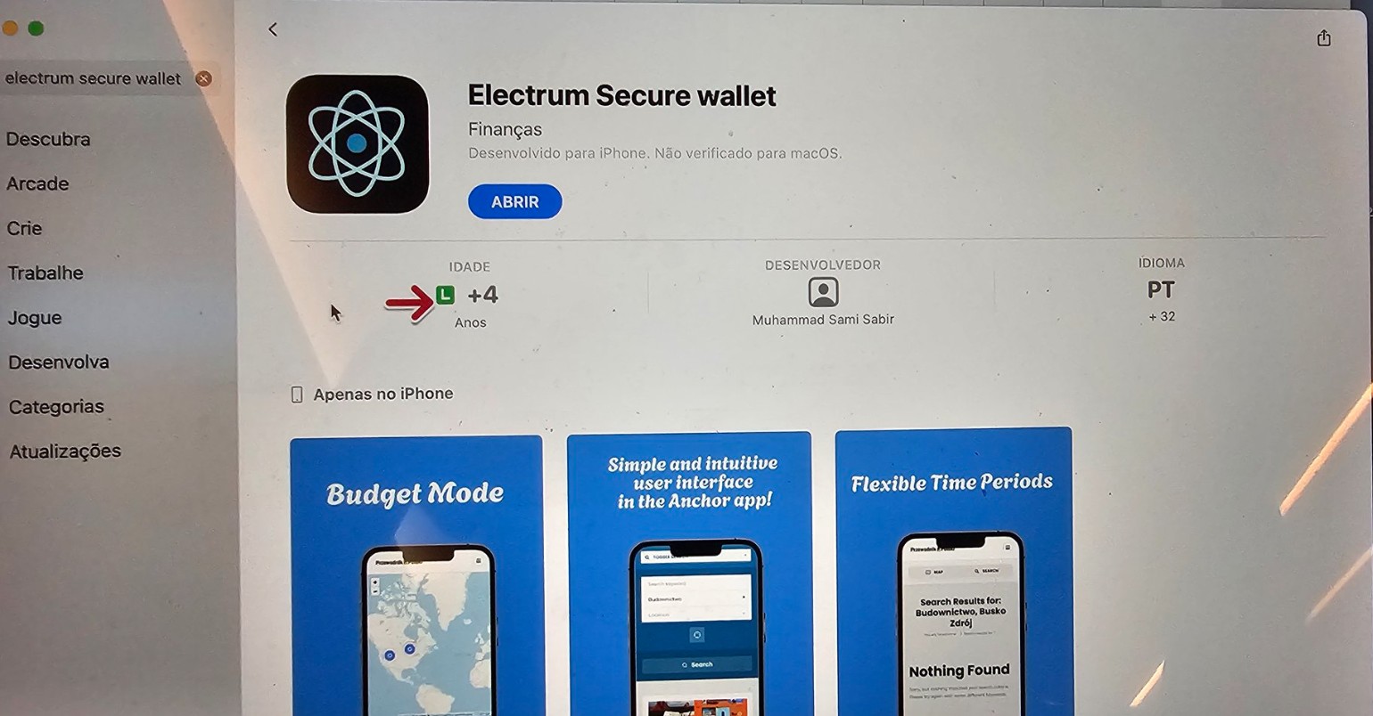 Carteira falsa da Electrum na App Store da Apple. Mobius/X.