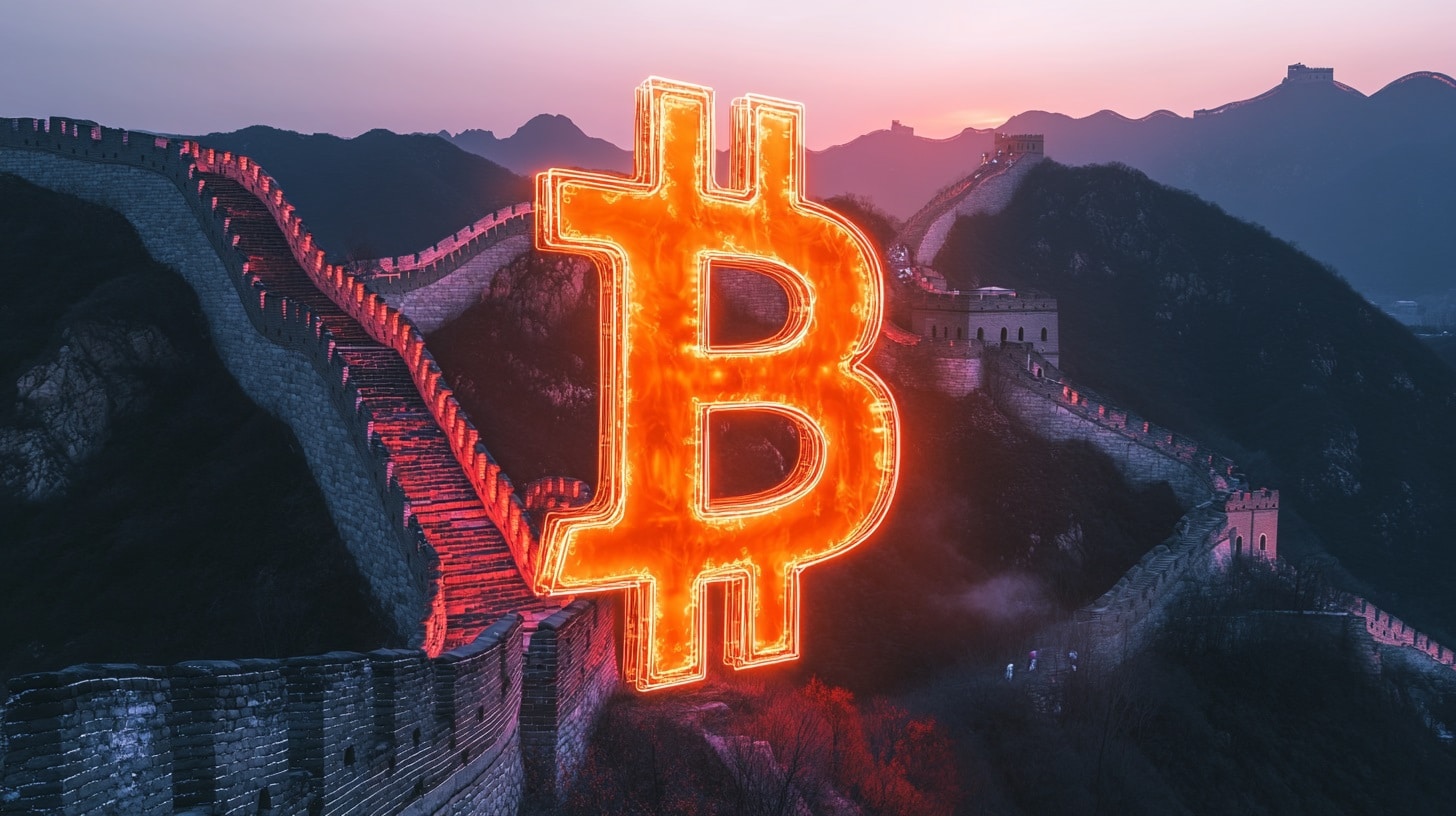 Bitcoin na muralha da China (Midjourney / Livecoins)